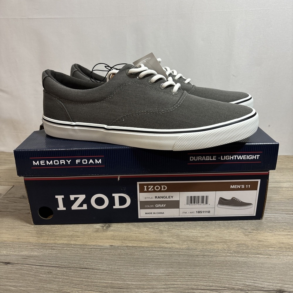 Izod Men's Size 11‎ Rangley Gray Lace-Up Casual Canvas Boat Shoes